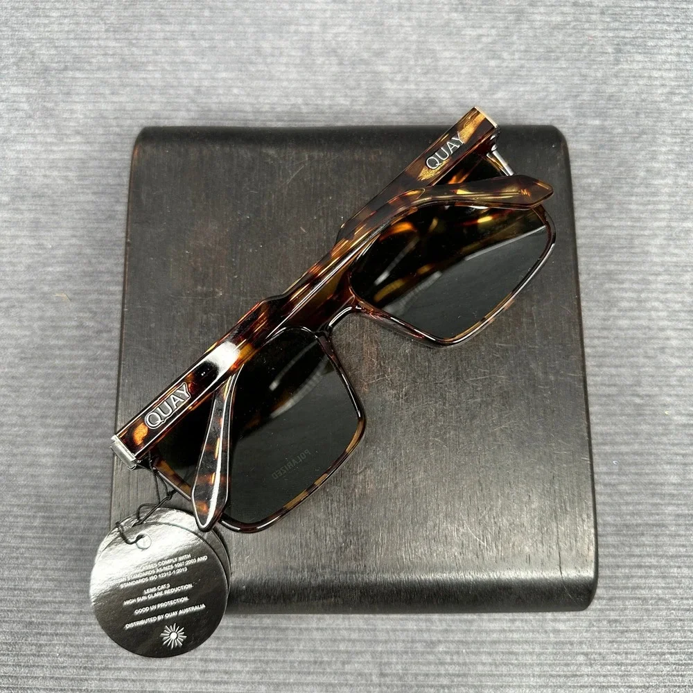 Quay Australia Let It Run Polarized Sunglasses Tortoise Square Frame NEW